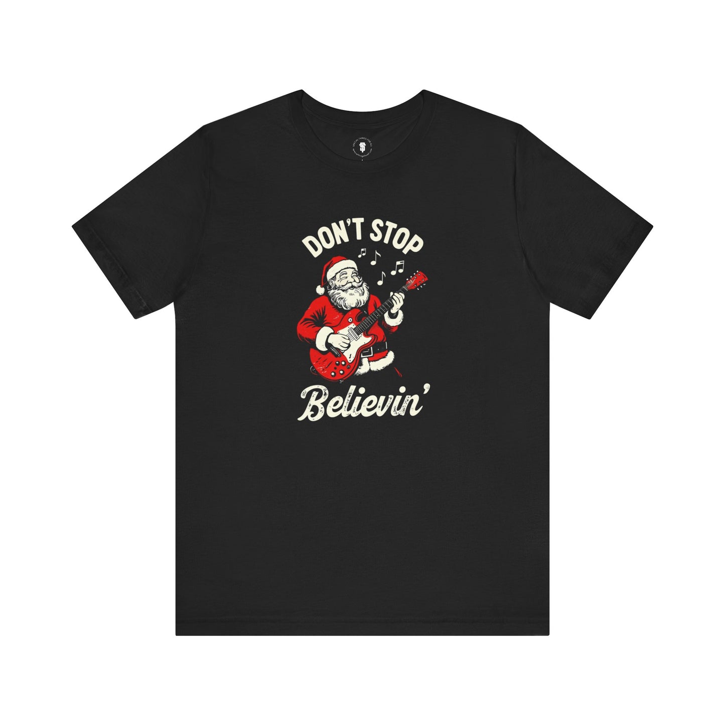Santa Guitar Playing Don't Stop Believin' Funny Christmas T-Shirt