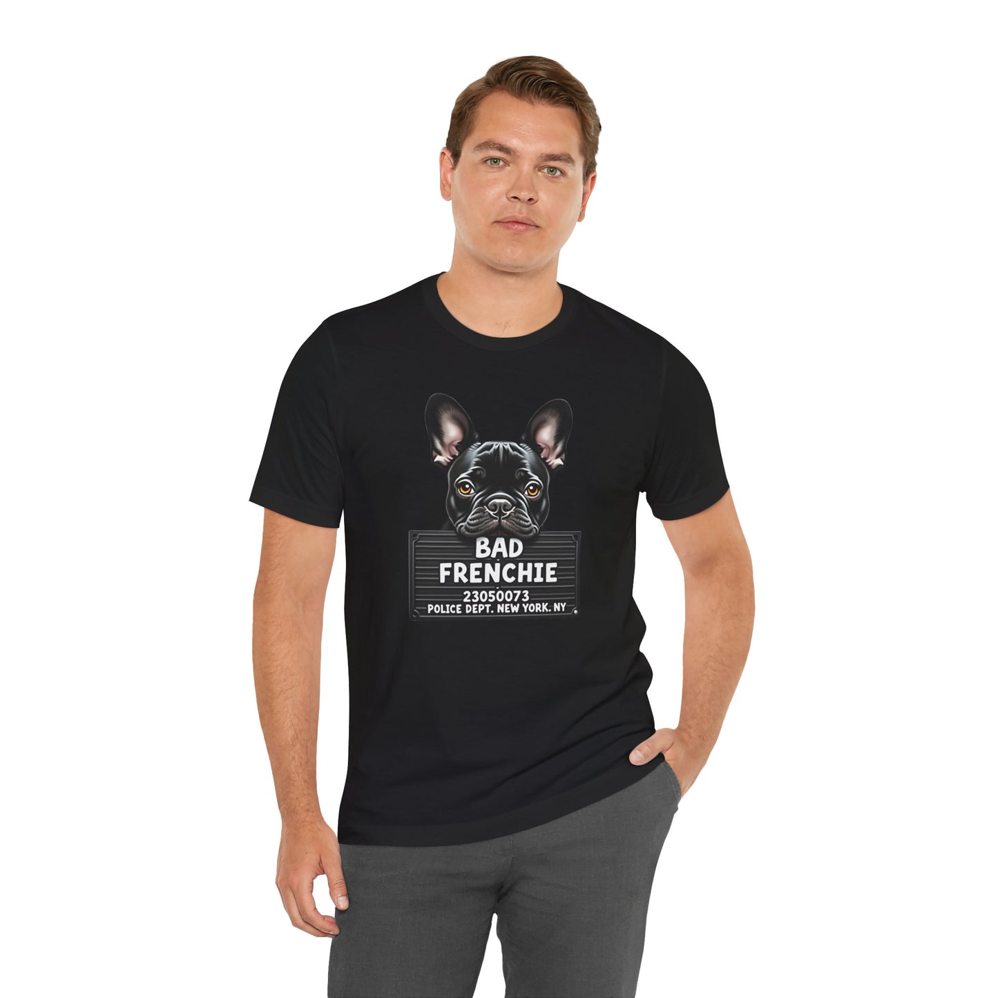 Funny Bad Frenchie Mugshot T-Shirt