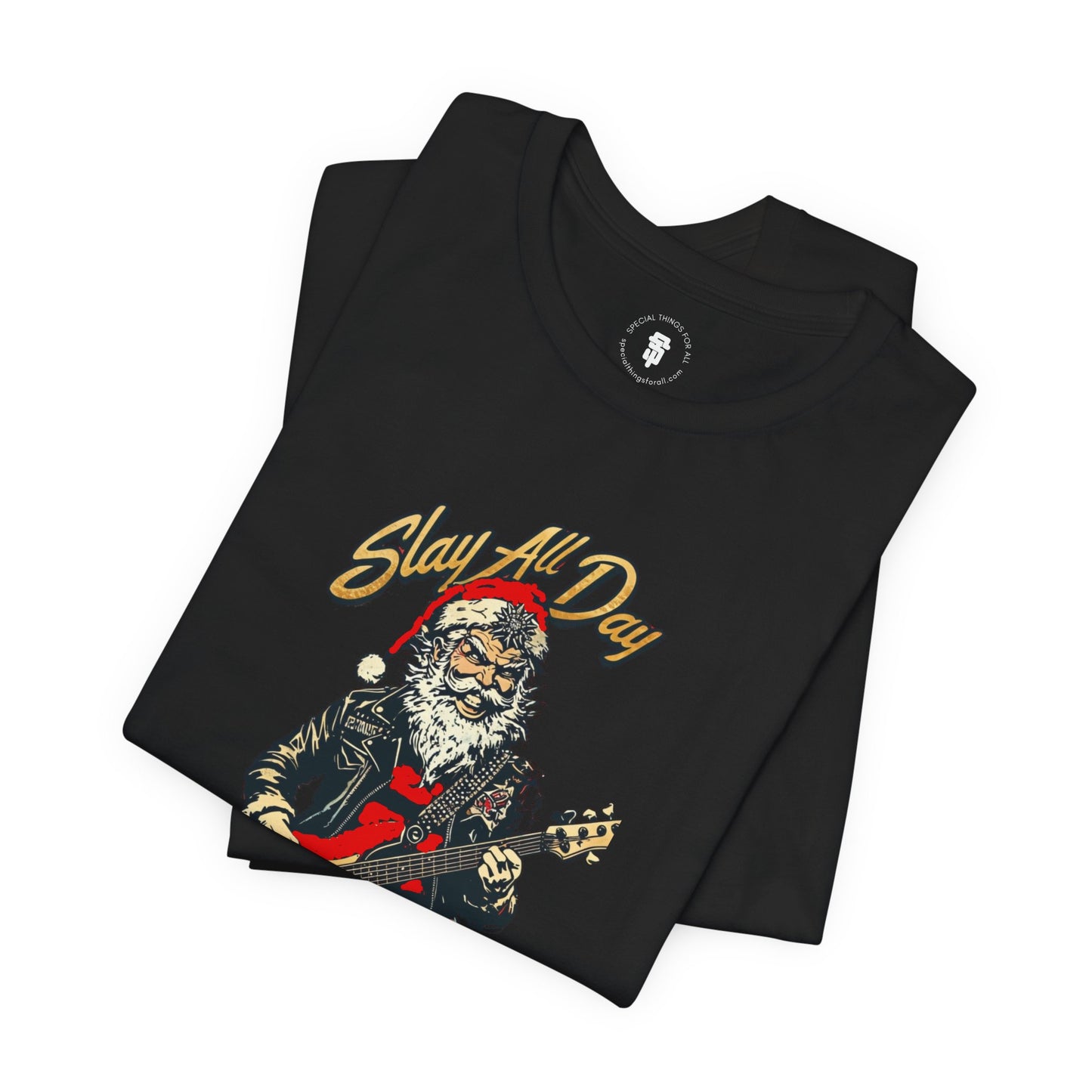 Santa Guitar Playing Metal Slay All Day Funny Christmas T-Shirt