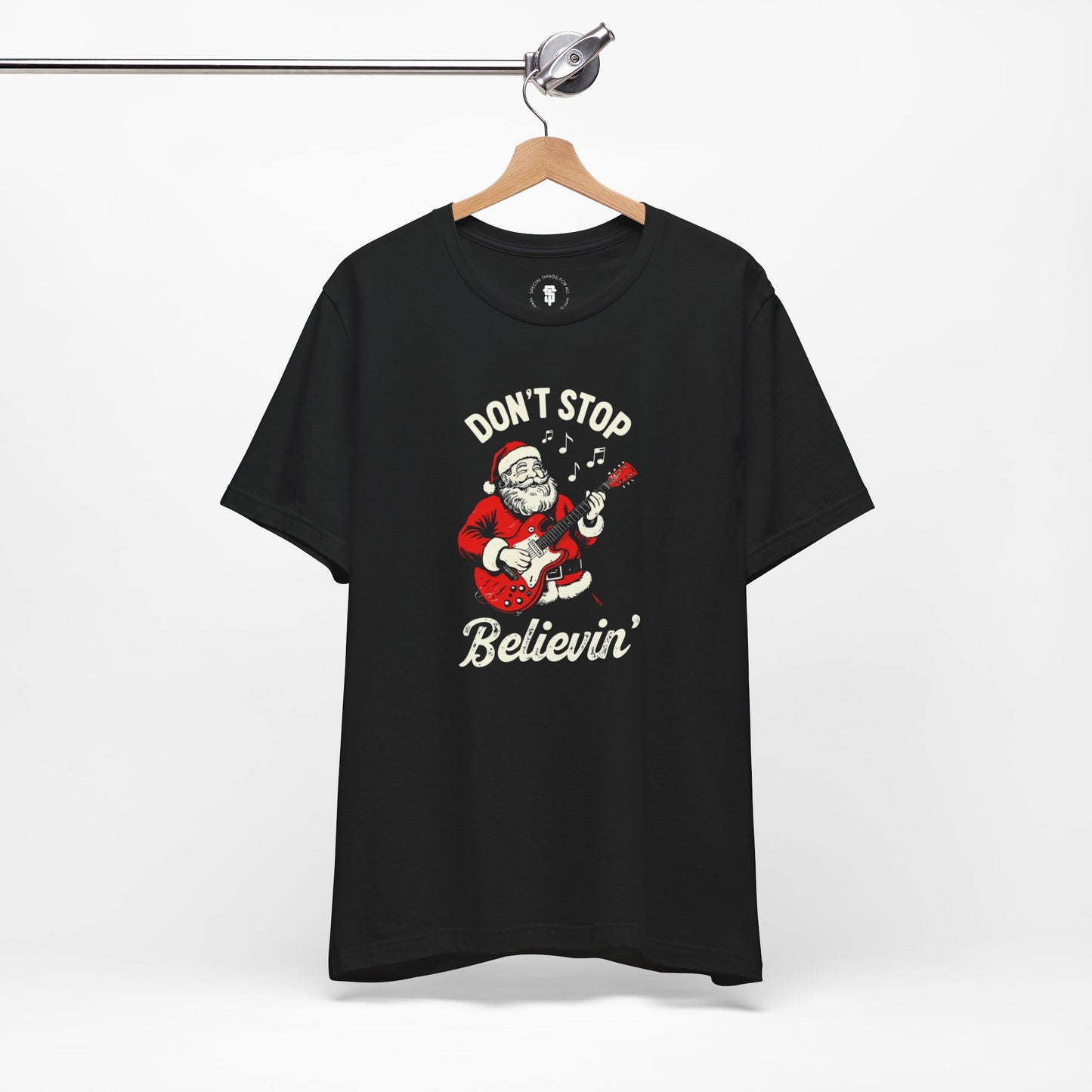 Santa Guitar Playing Don't Stop Believin' Funny Christmas T-Shirt