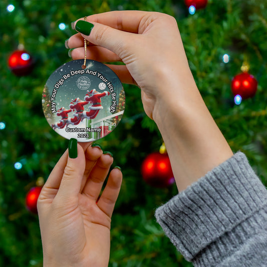 Spiking Santa Ceramic Volleyball Ornament