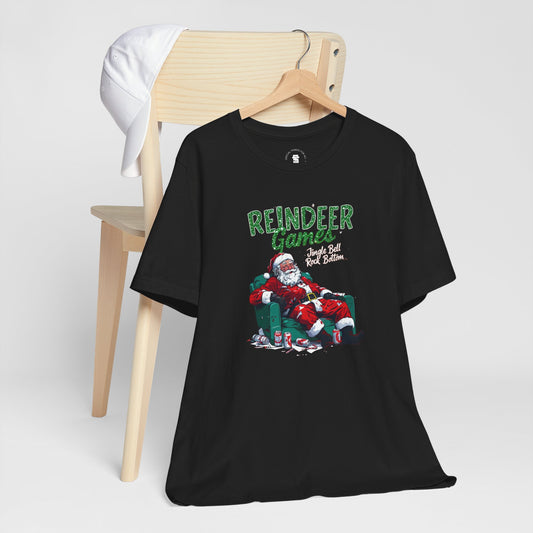 Drunken Santa Claus Reindeer Games Jingle Bell Rock Bottom Funny Christmas T-Shirt