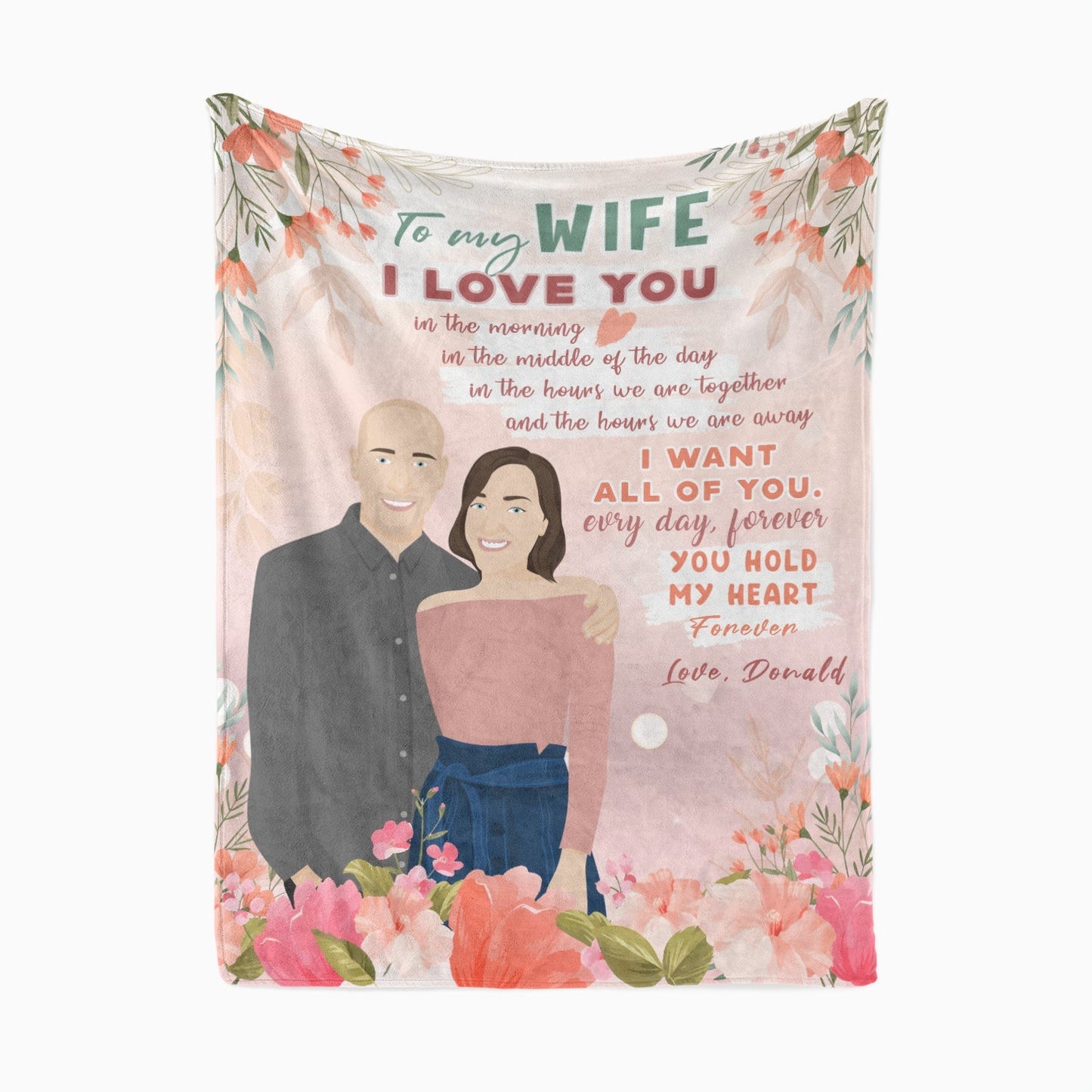 Custom Blanket To My Wife Personalized Hand Drawn Throw from photo for Valentine's Day