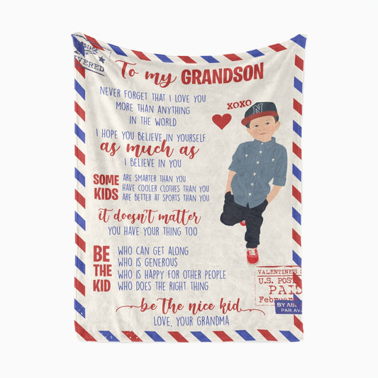 Custom Blanket To My Grandson, Personalized Hand Drawn Throw from photo for Valentine's Day