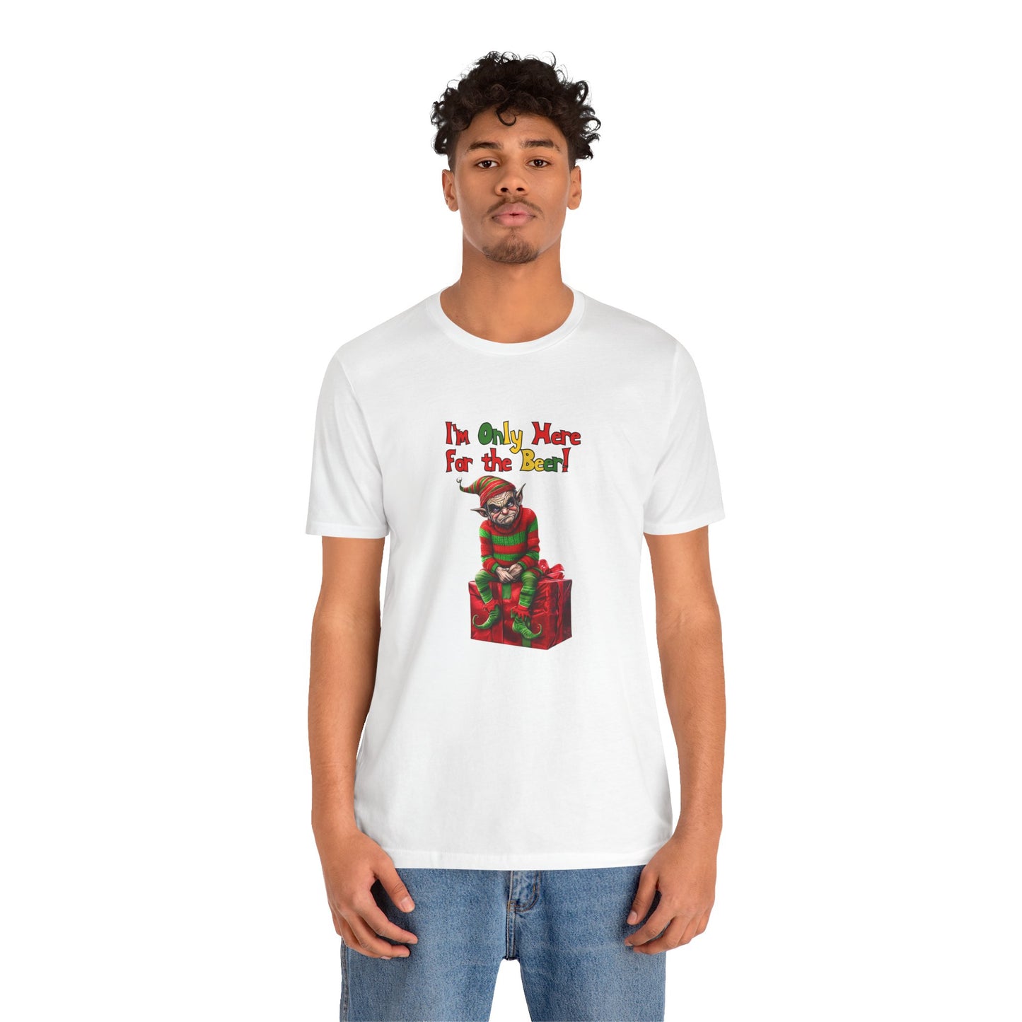 Funny Christmas T-Shirt I'm Only Here for the Beer Elf Shirt