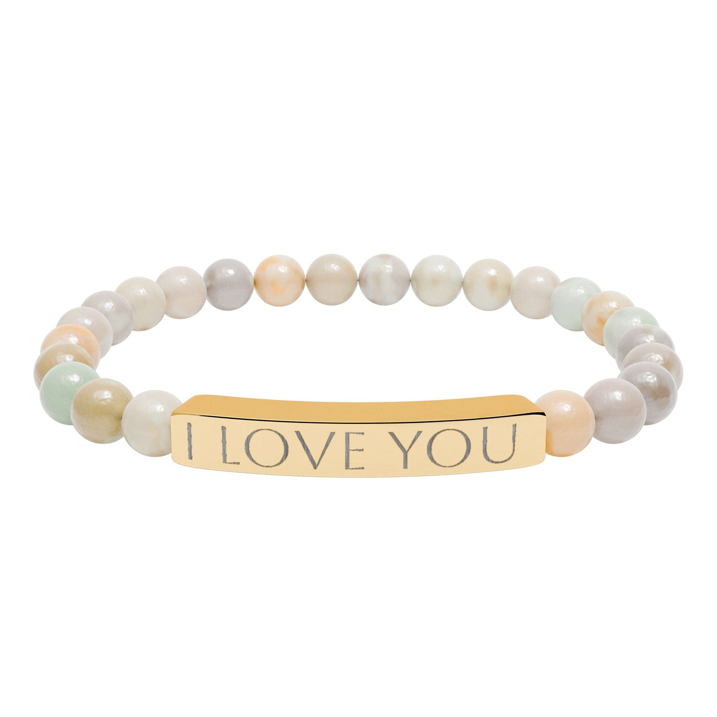 Engraved Natural Stone Stretch Bracelet Personalized Jewelry Gift