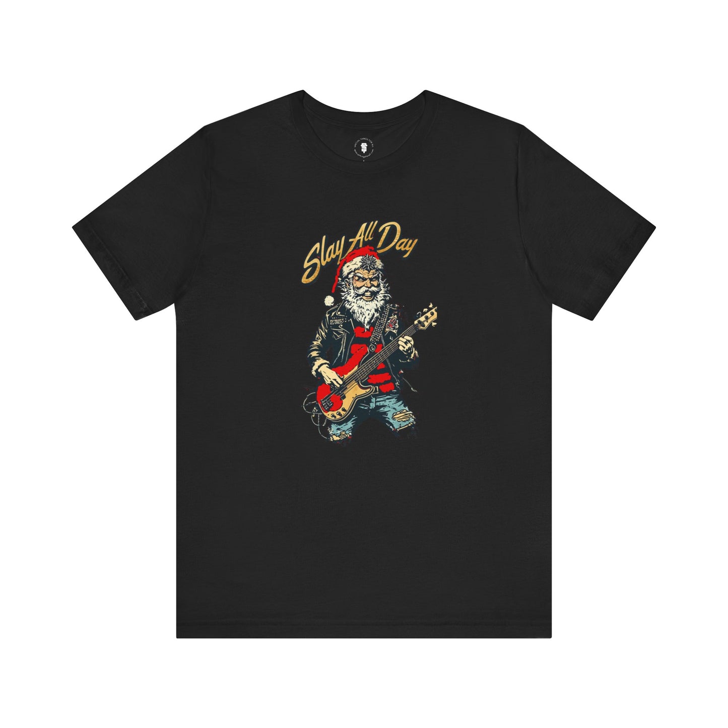 Santa Guitar Playing Metal Slay All Day Funny Christmas T-Shirt