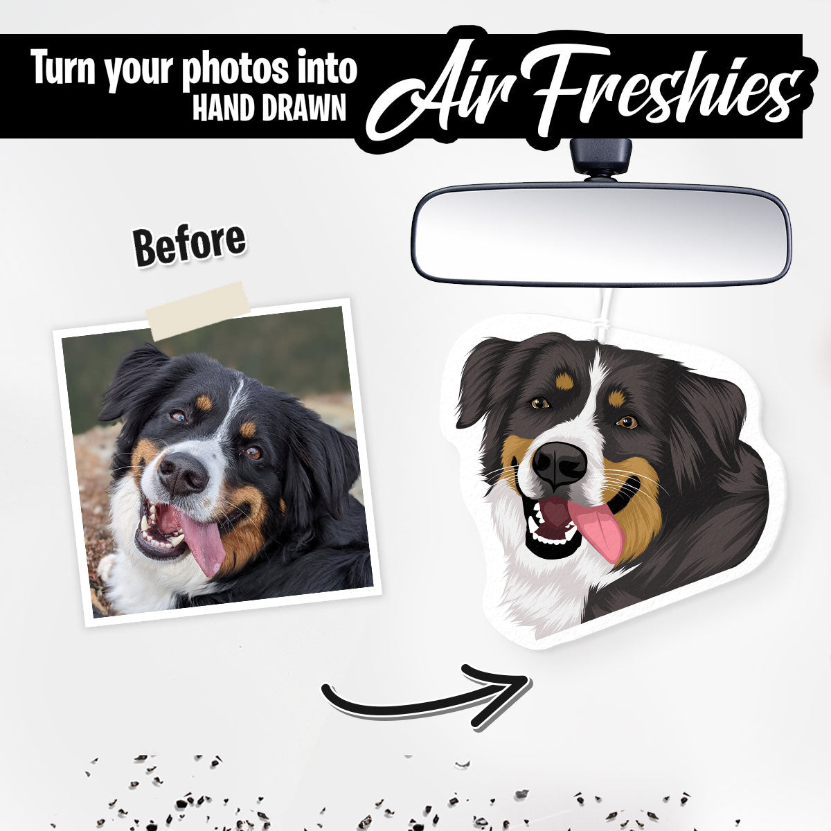Custom Dog Air Freshener Hand Drawn from Photo, Personalized Hanging Dog Portrait Car Air Freshener Picture
