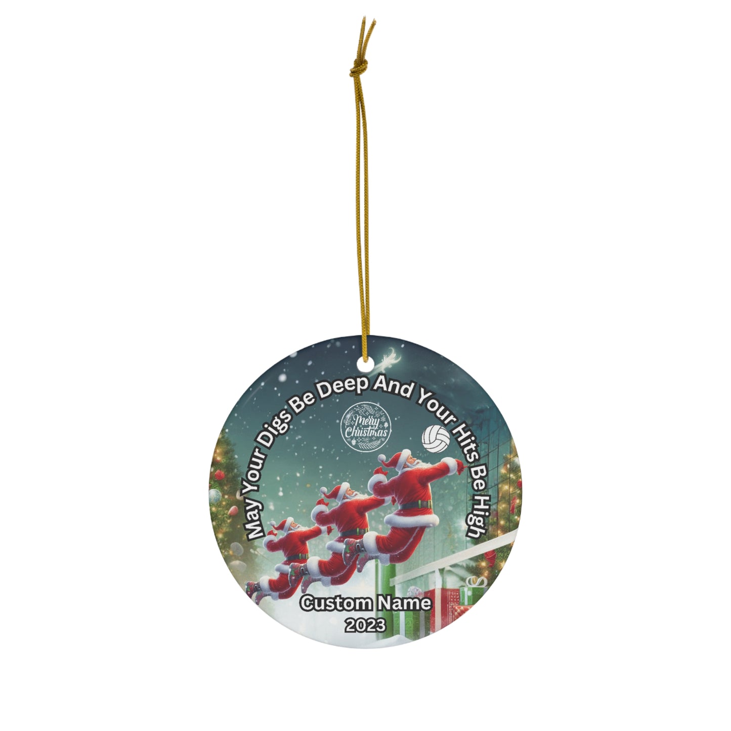 Spiking Santa Ceramic Volleyball Ornament