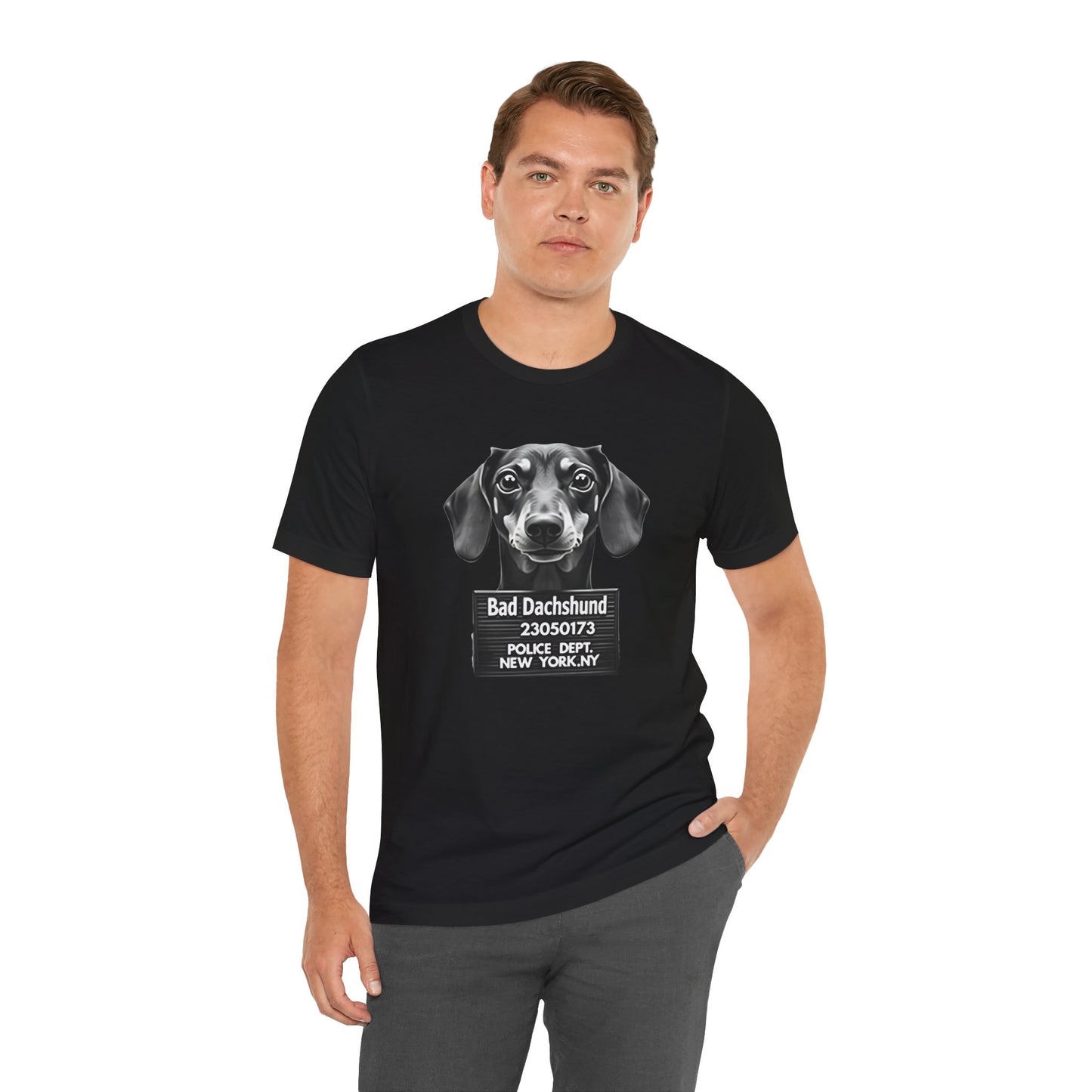Funny Bad Dachshund Mugshot T-Shirt