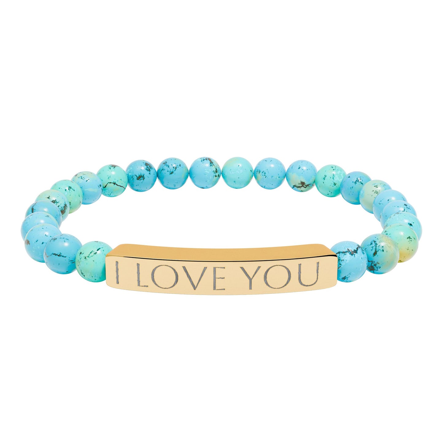 Engraved Natural Stone Stretch Bracelet Personalized Jewelry Gift