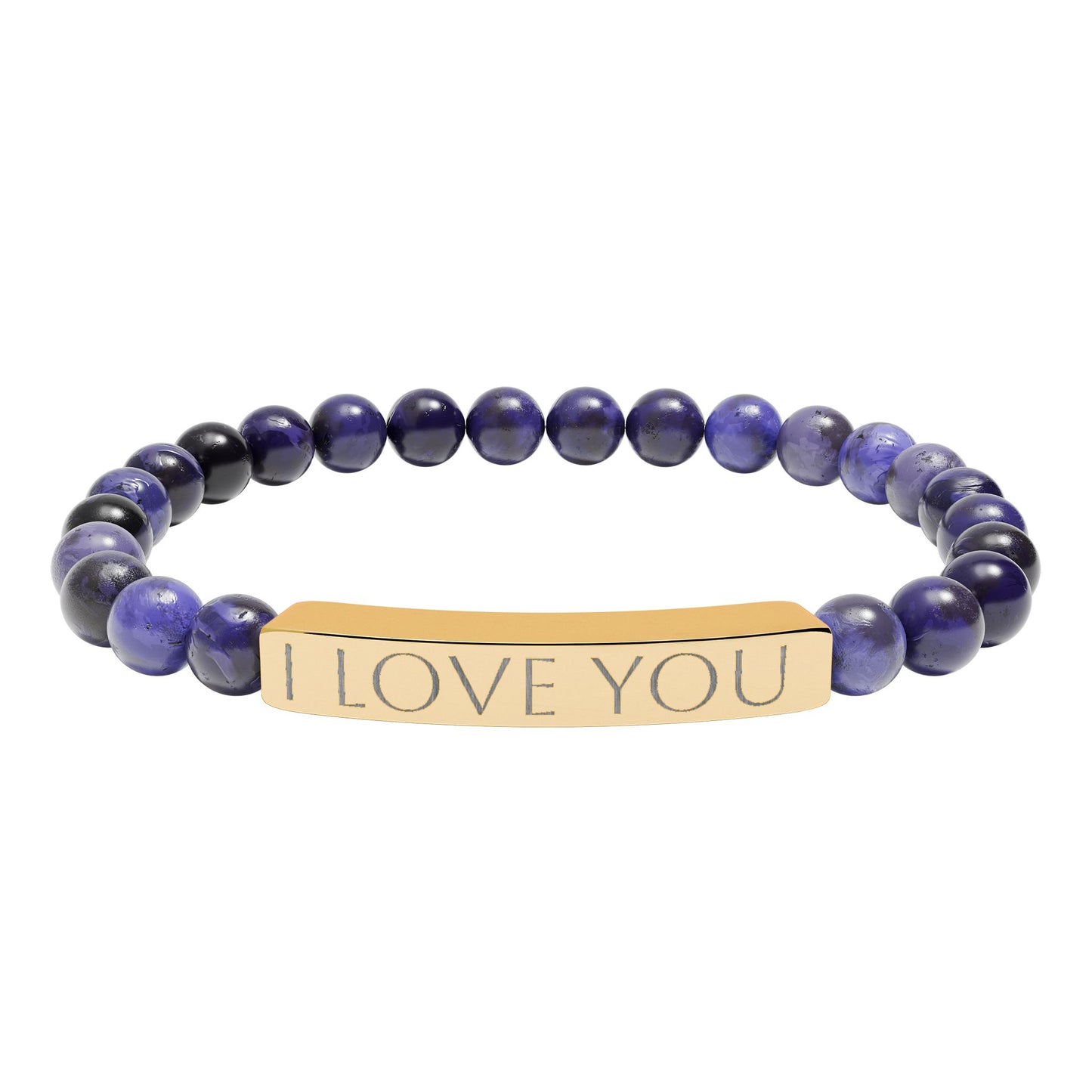 Engraved Natural Stone Stretch Bracelet Personalized Jewelry Gift