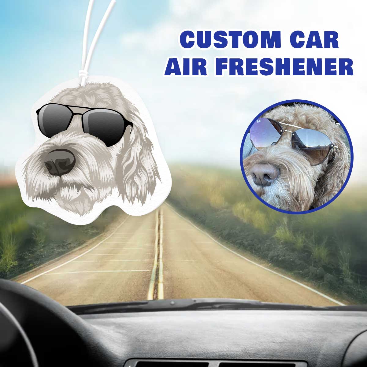 Custom Dog Air Freshener Hand Drawn from Photo, Personalized Hanging Dog Portrait Car Air Freshener Picture
