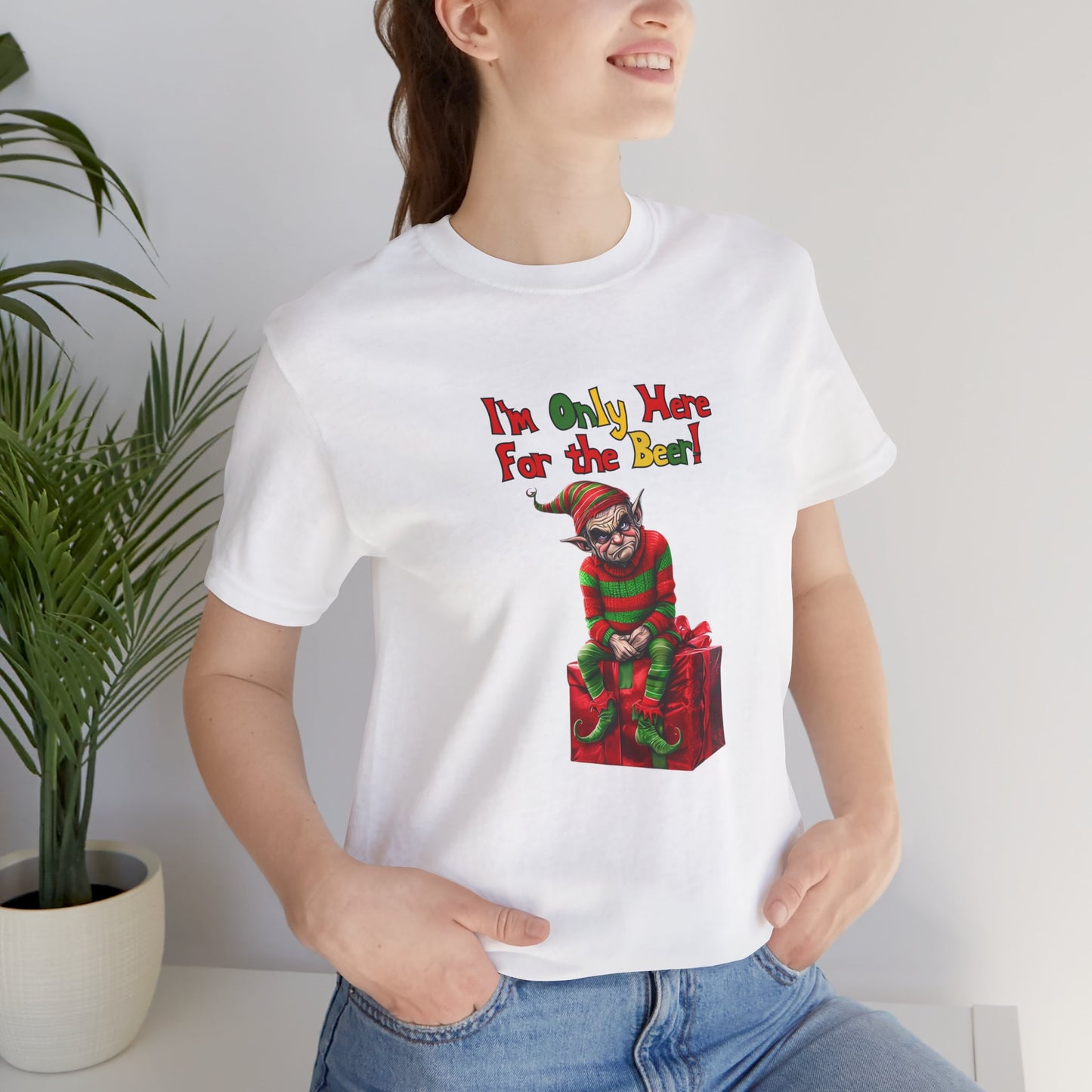 Funny Christmas T-Shirt I'm Only Here for the Beer Elf Shirt