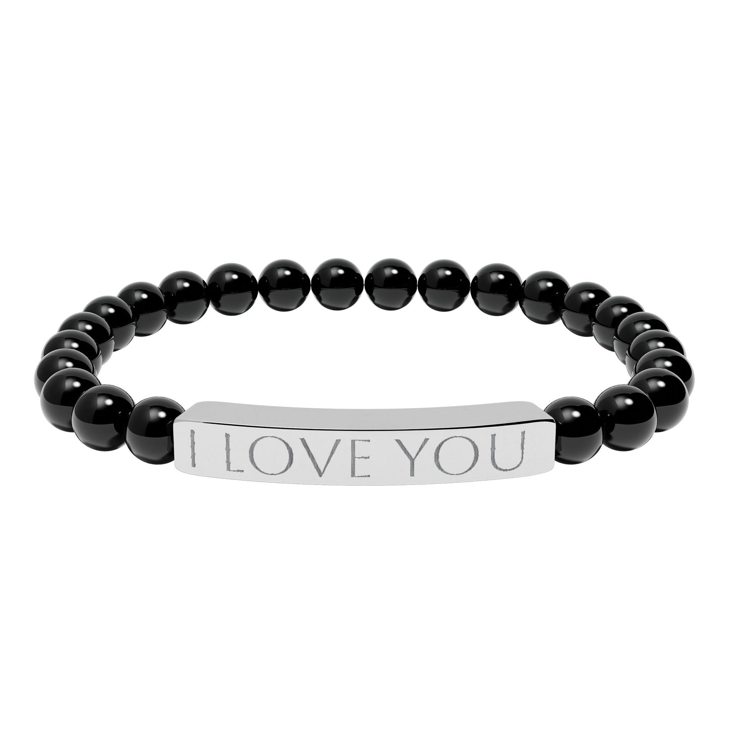 Engraved Natural Stone Stretch Bracelet Personalized Jewelry Gift