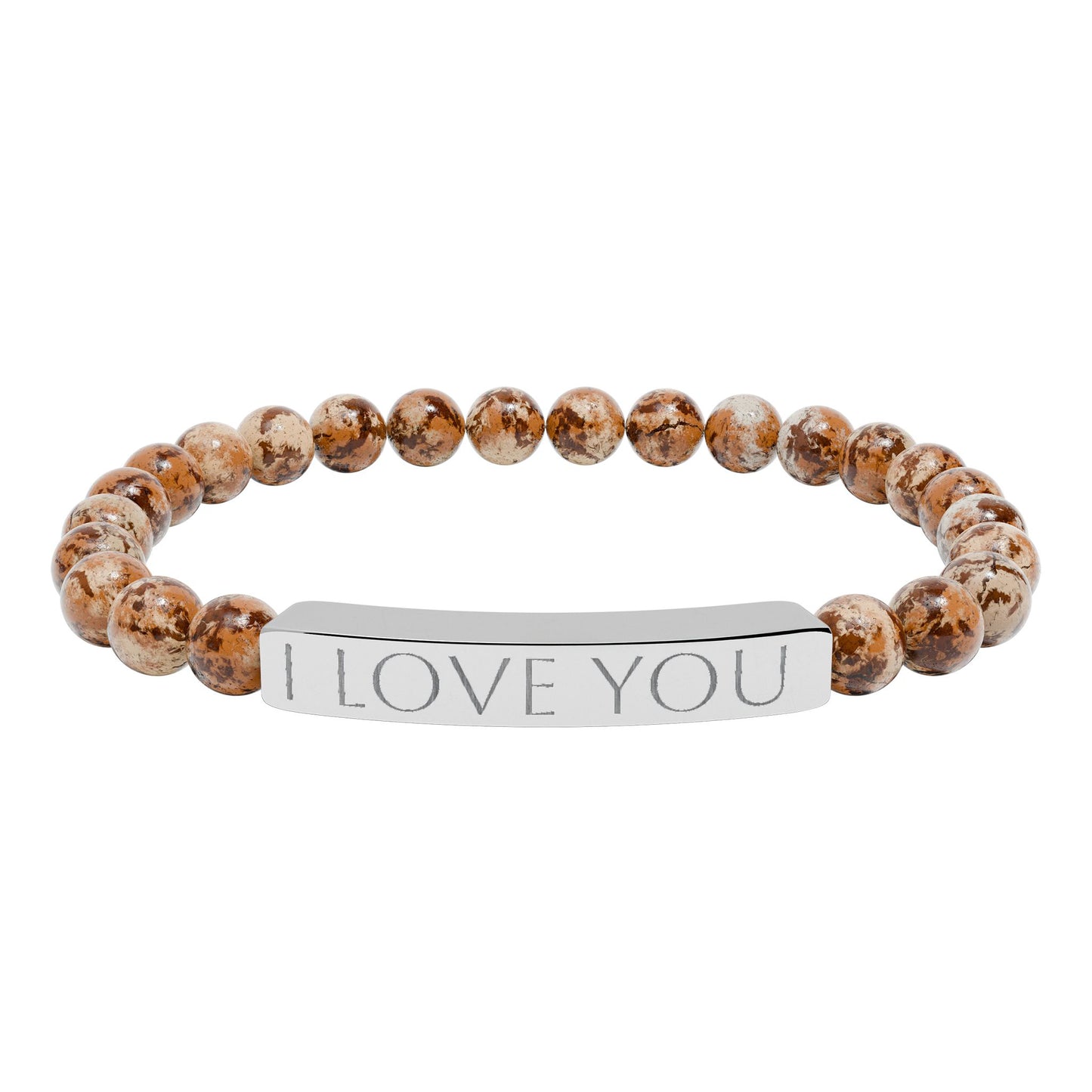 Engraved Natural Stone Stretch Bracelet Personalized Jewelry Gift