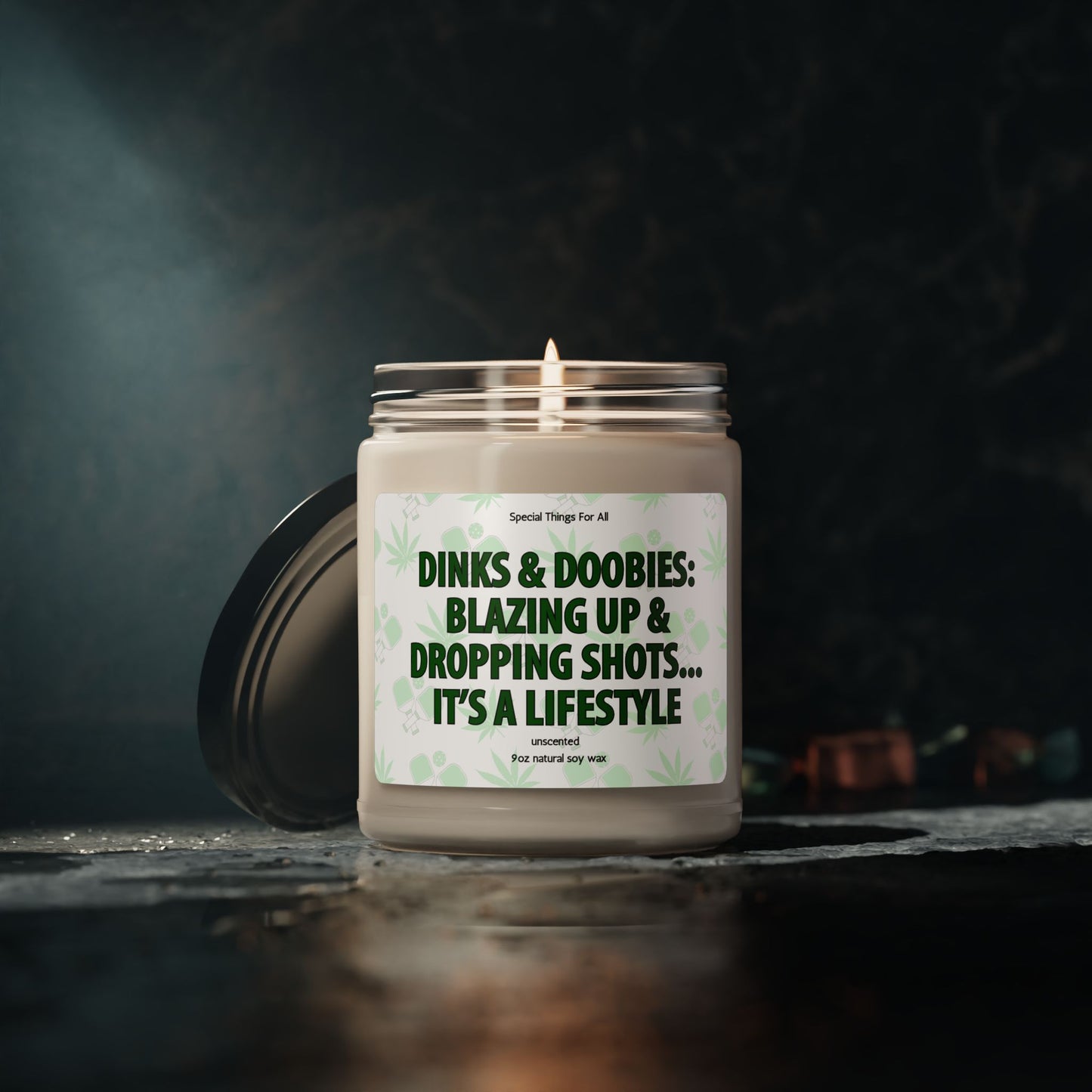 Dinks & Doobies Blazing Up & Dropping Shots Pickleball and Pot Humorous Candle