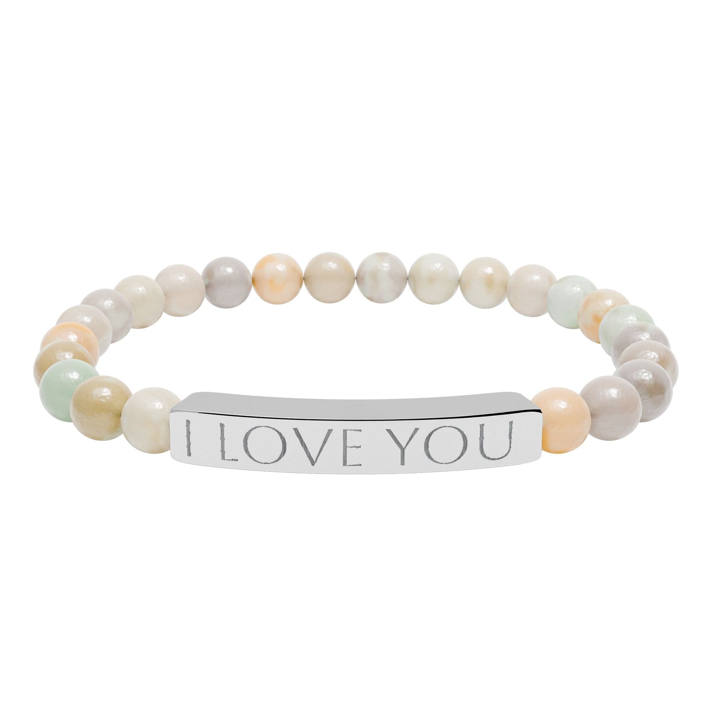 Engraved Natural Stone Stretch Bracelet Personalized Jewelry Gift