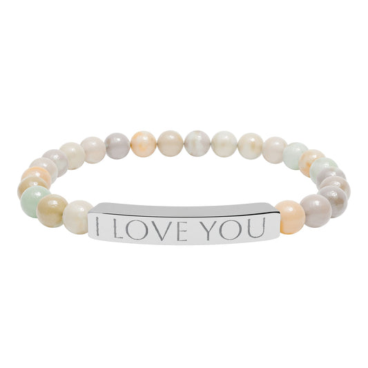 Engraved Natural Stone Stretch Bracelet Personalized Jewelry Gift