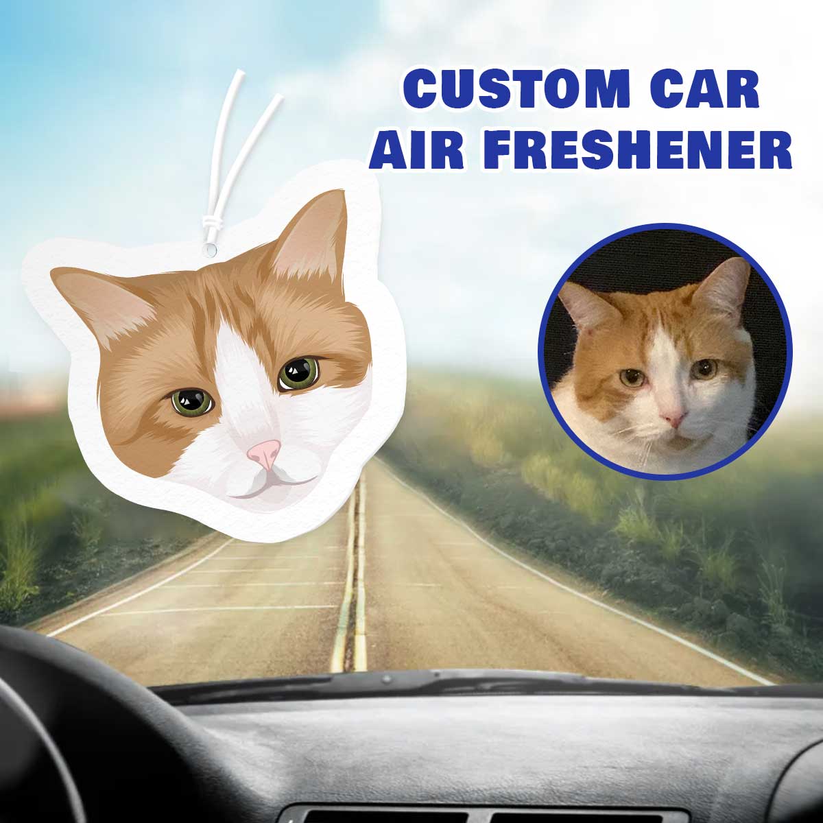 Custom Cat Air Freshener Hand Drawn from Photo, Personalized Hanging Cat Portrait Car Air Freshener Picture