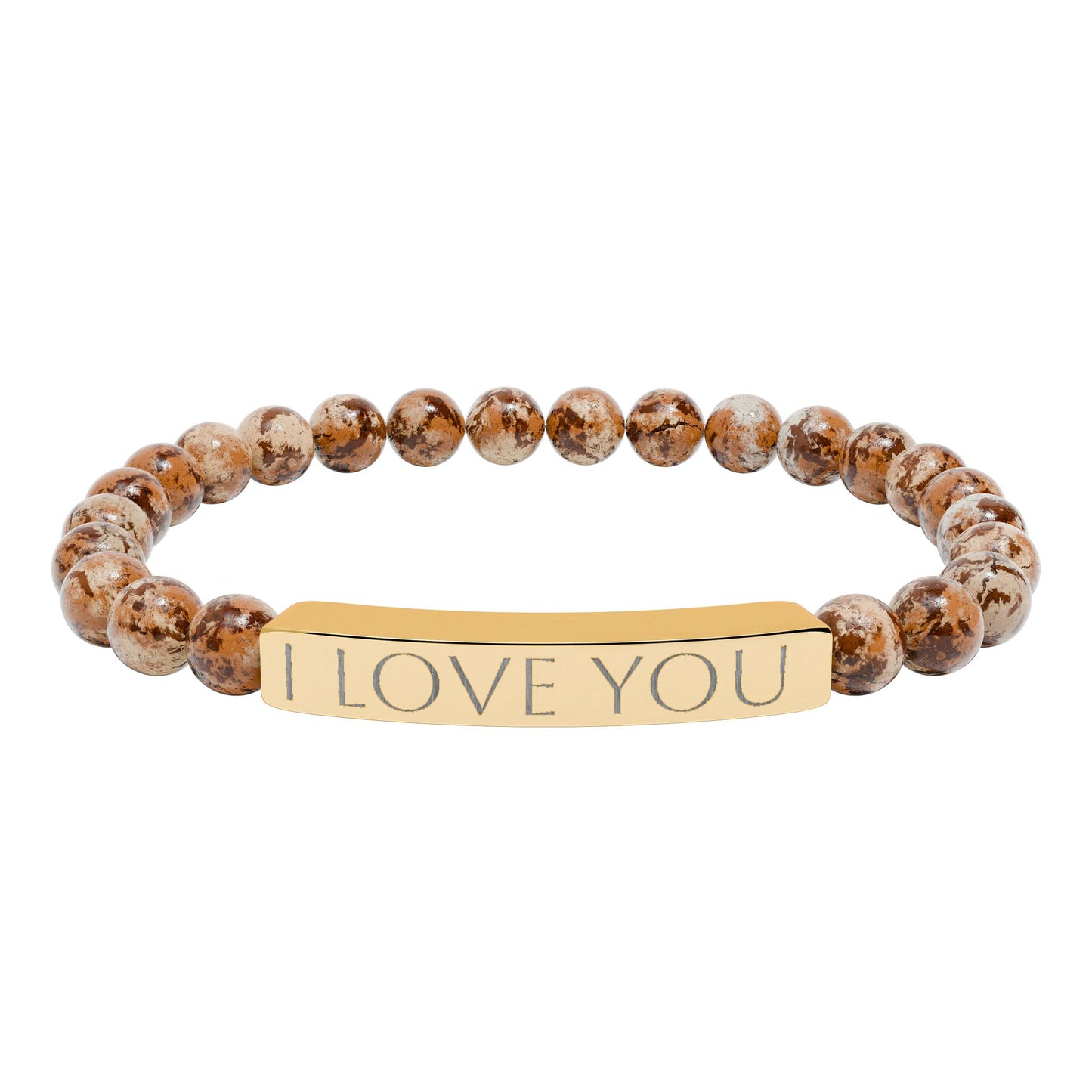 Engraved Natural Stone Stretch Bracelet Personalized Jewelry Gift