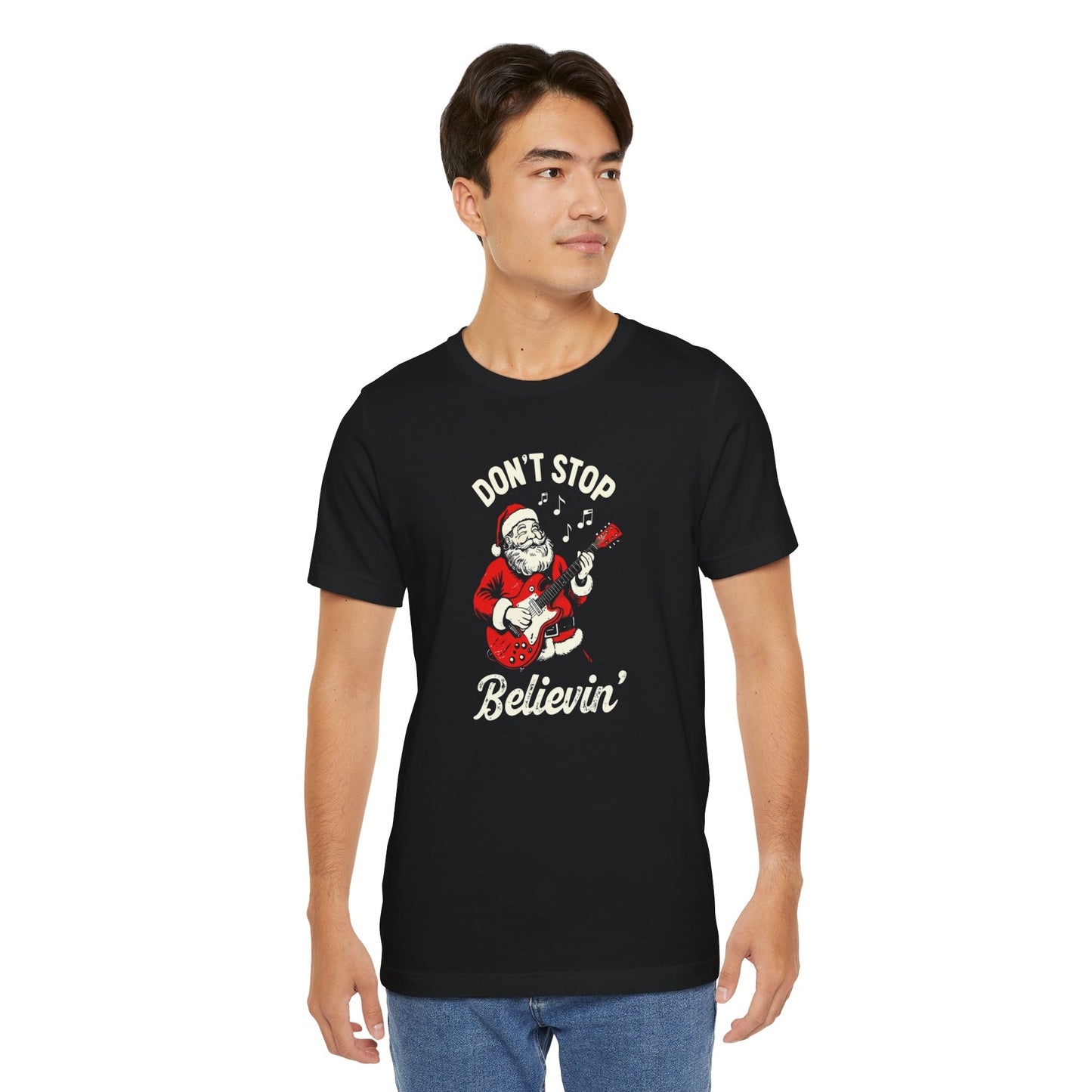 Santa Guitar Playing Don't Stop Believin' Funny Christmas T-Shirt
