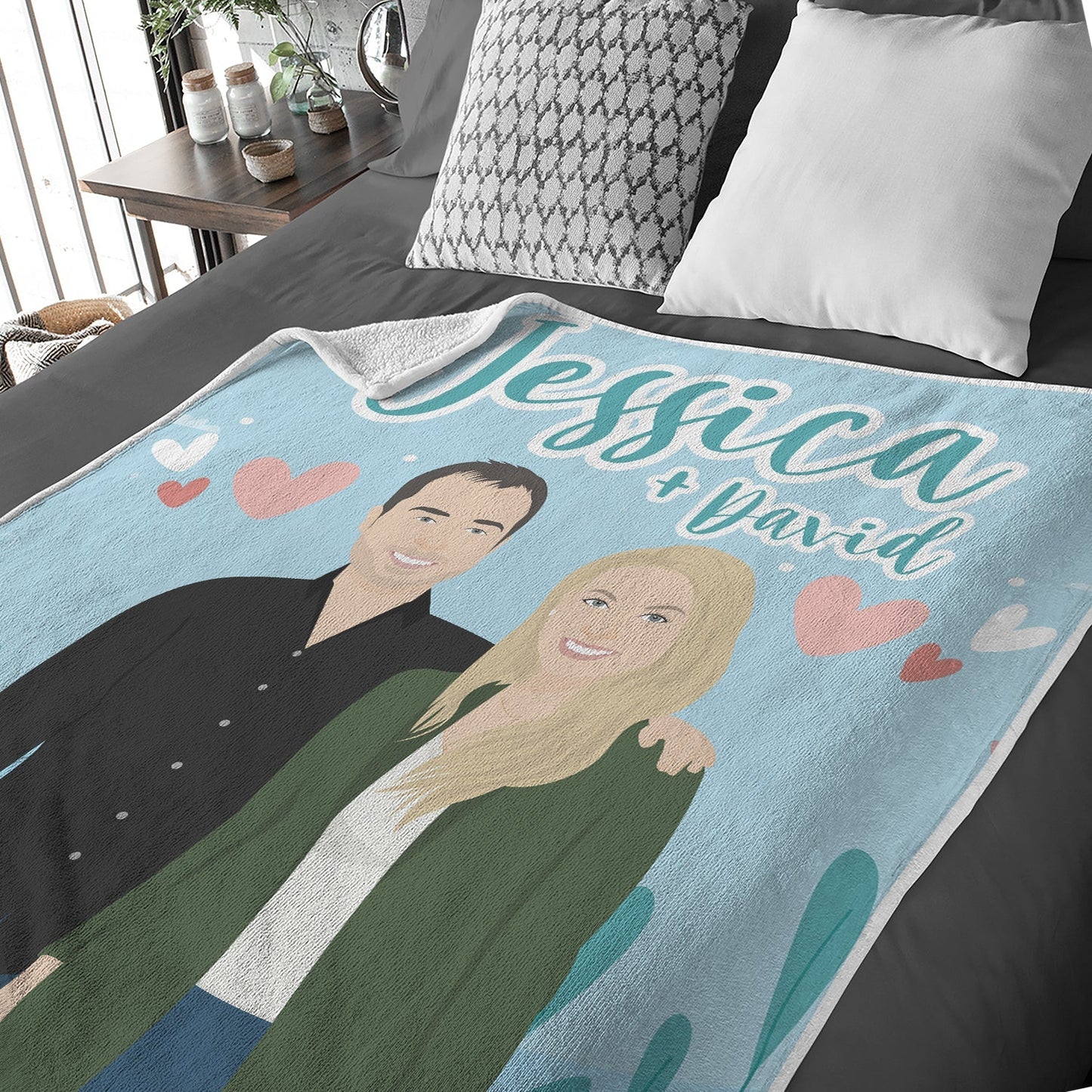 Custom Blanket for Girlfriend Personalized Names Hand Drawn from photo for Valentine's Day