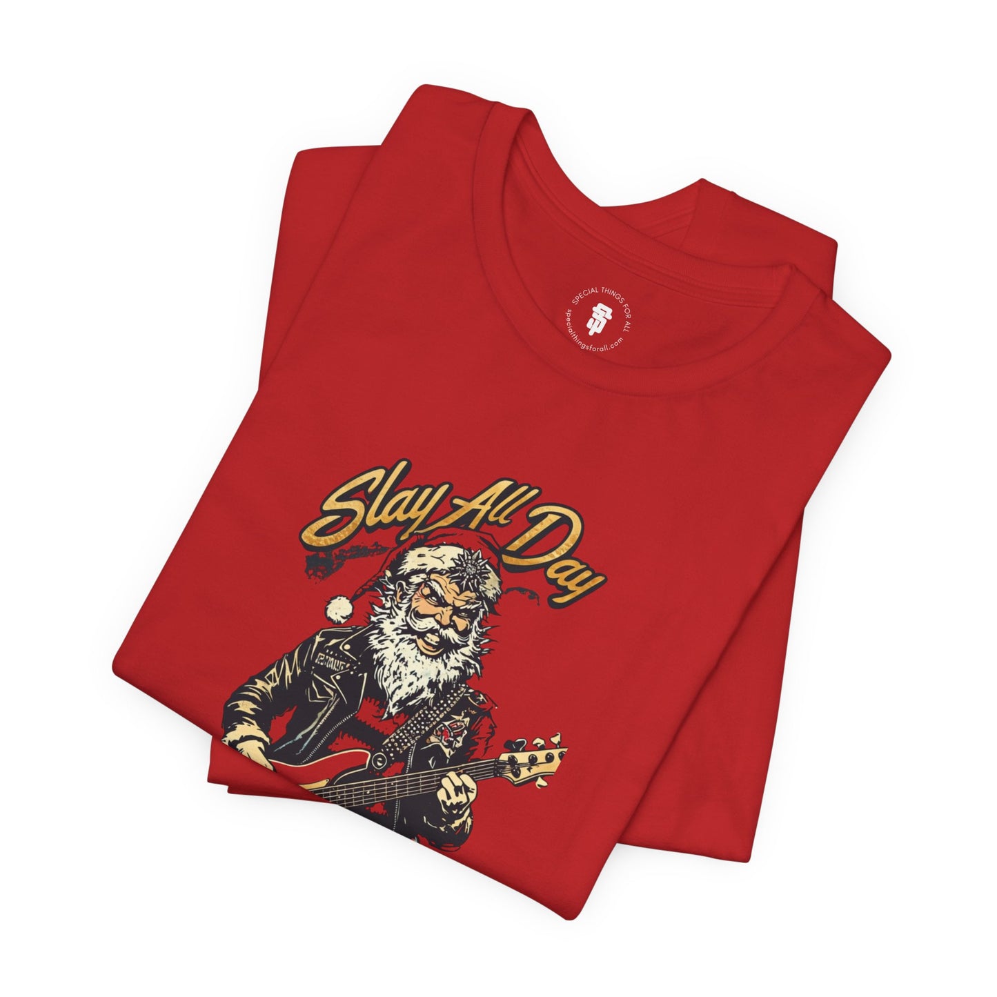 Santa Guitar Playing Metal Slay All Day Funny Christmas T-Shirt