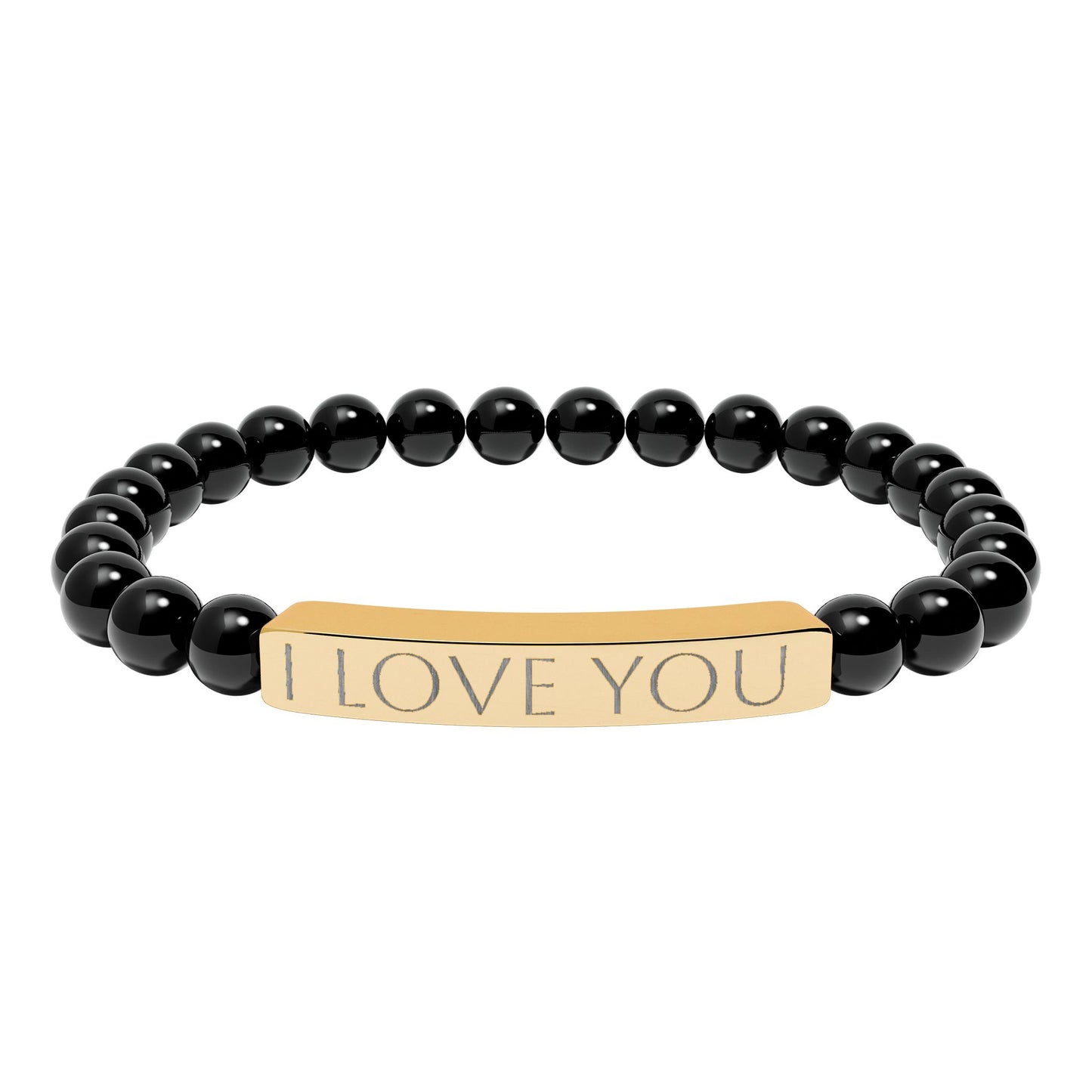Engraved Natural Stone Stretch Bracelet Personalized Jewelry Gift