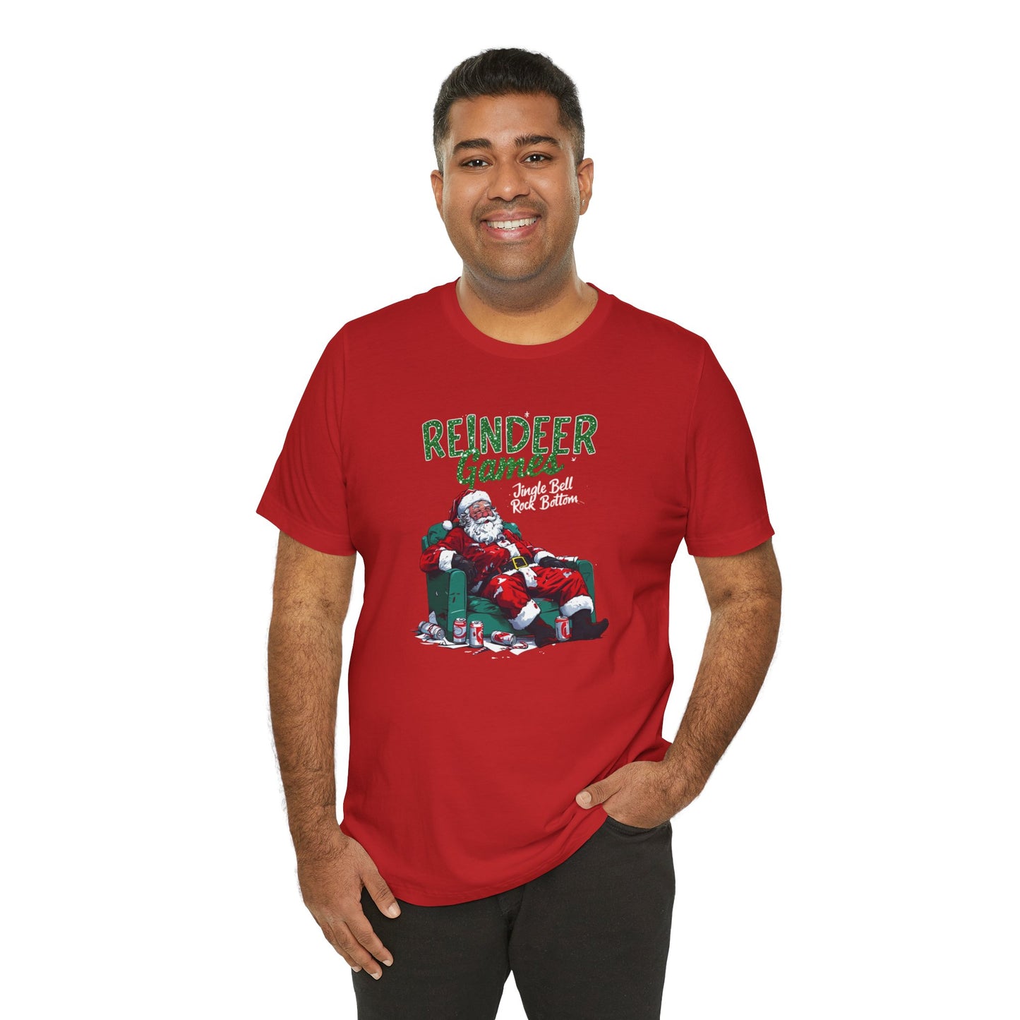 Drunken Santa Claus Reindeer Games Jingle Bell Rock Bottom Funny Christmas T-Shirt