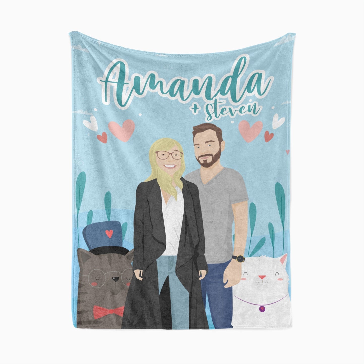 Custom Blanket for Girlfriend Personalized Names Hand Drawn from photo for Valentine's Day