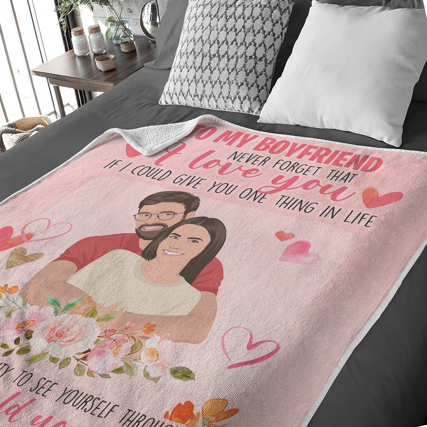 Custom Name Blanket Personalized To My Boyfriend Throw with photo for Valentine's Day