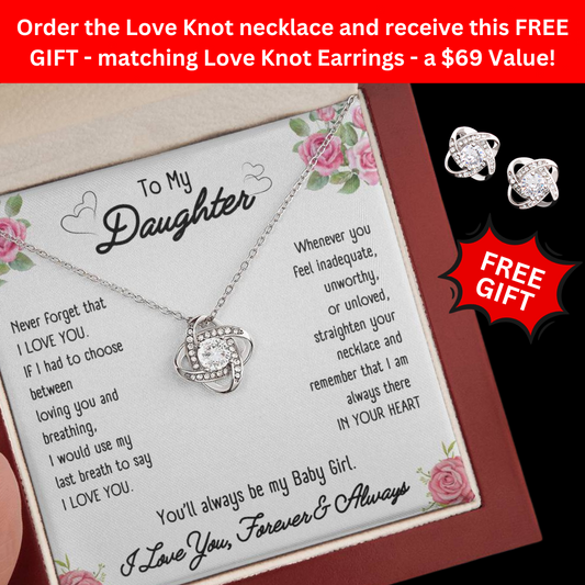 🔥Gift to My Baby Girl Daughter - Love Knot Necklace From Dad to Daughter - Free Earrings with purchase ($69 Value)🔥