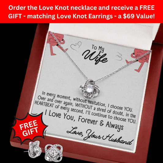 πTo My Wife - Love Knot Necklace from Your Husband - Free Earrings with purchase ($69 Value)π