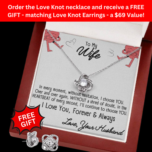 💖To My Wife - Love Knot Necklace from Your Husband - Free Earrings with purchase ($69 Value)💖