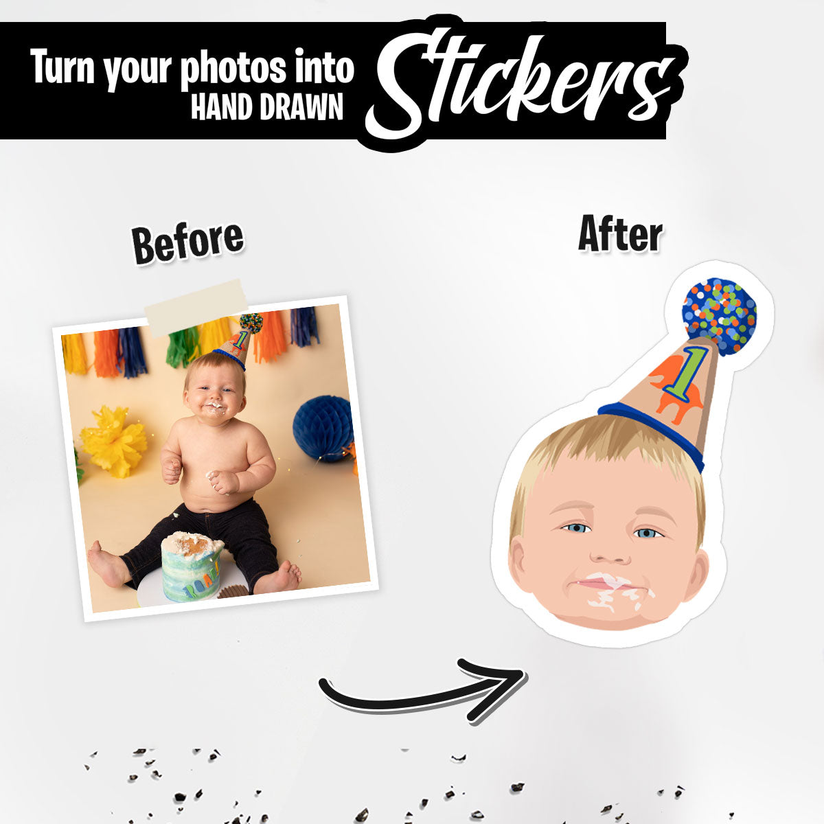 Custom Birthday Stickers - Photo Drawing