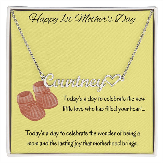 Happy First Mother's Day Custom Name Necklace with Heart