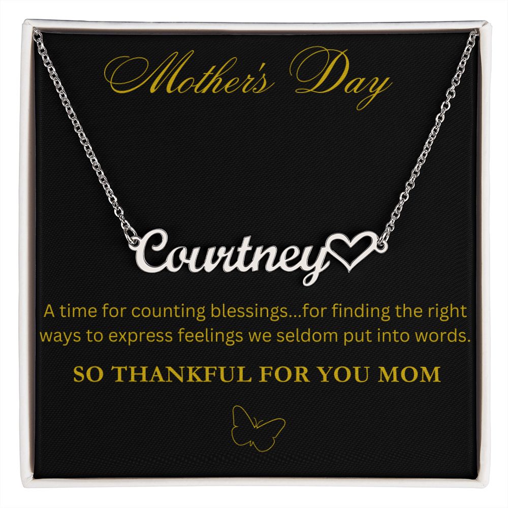 So Thankful For You Mom Custom Name Necklace with Heart for Mother's Day