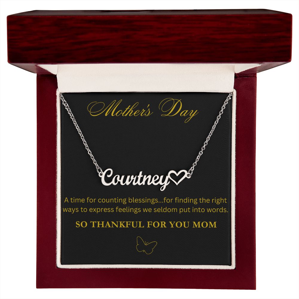 So Thankful For You Mom Custom Name Necklace with Heart for Mother's Day