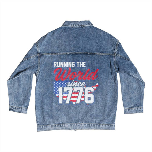 American Patriot Running The World Since 1775 Men's Denim Jean Jacket