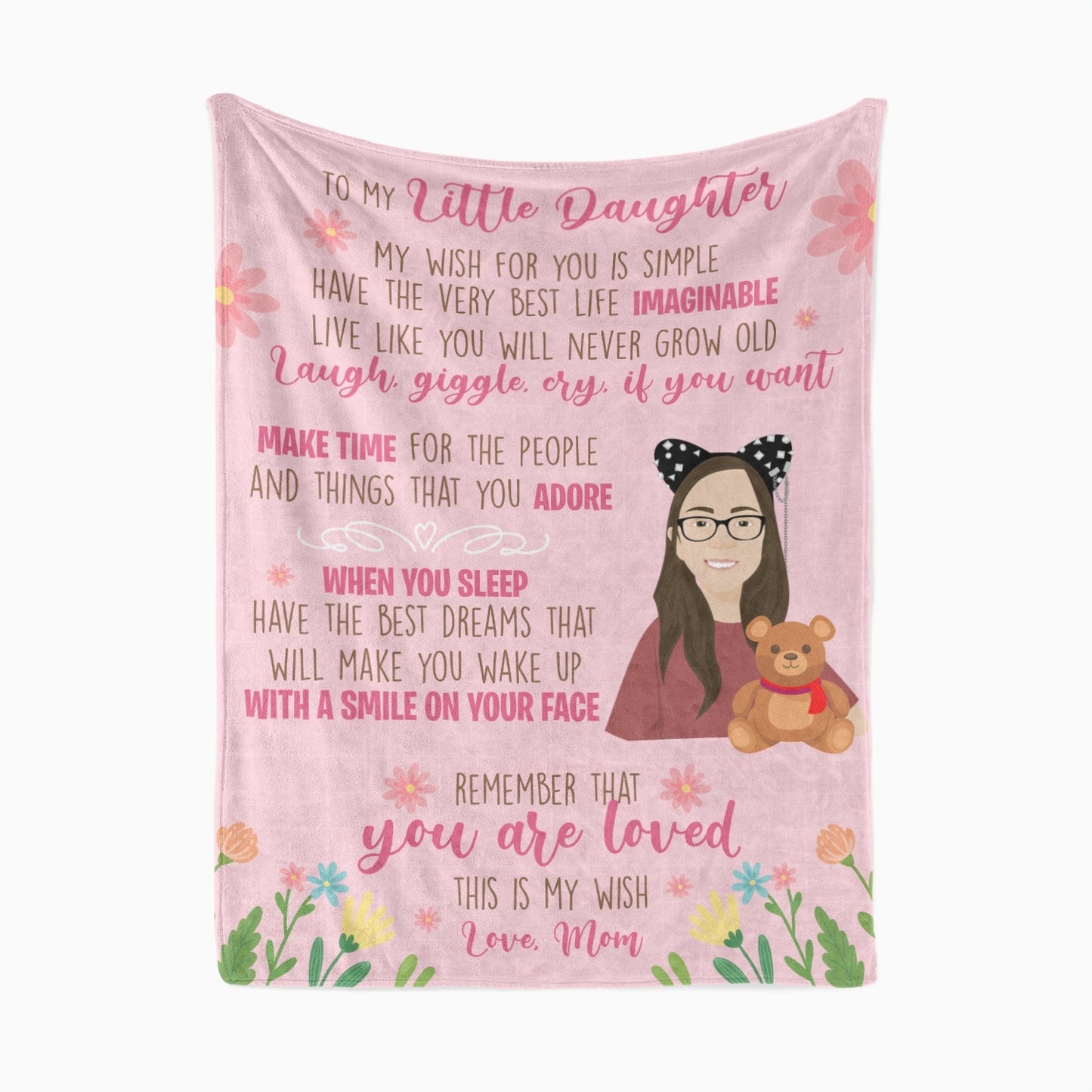 Custom Blanket for Daughter from Mom, Personalized Hand Drawn Throw from photo for Valentine's Day