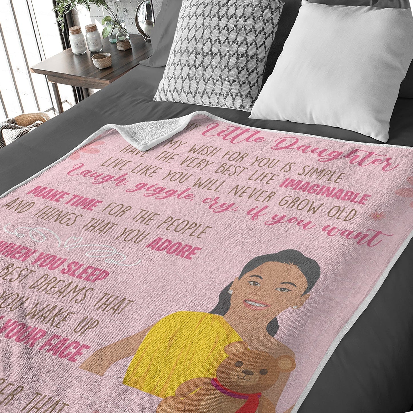 Custom Blanket for Daughter from Mom, Personalized Hand Drawn Throw from photo for Valentine's Day