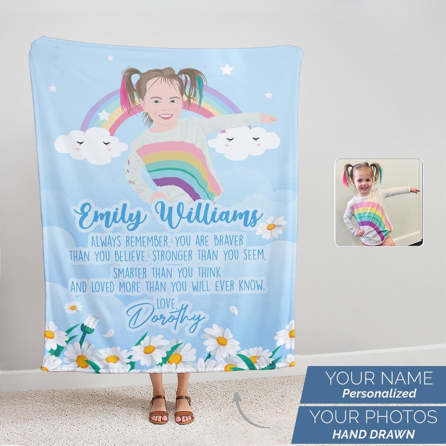 Custom Blanket To My Granddaughter Personalized Hand Drawn Throw from photo for Valentine's Day