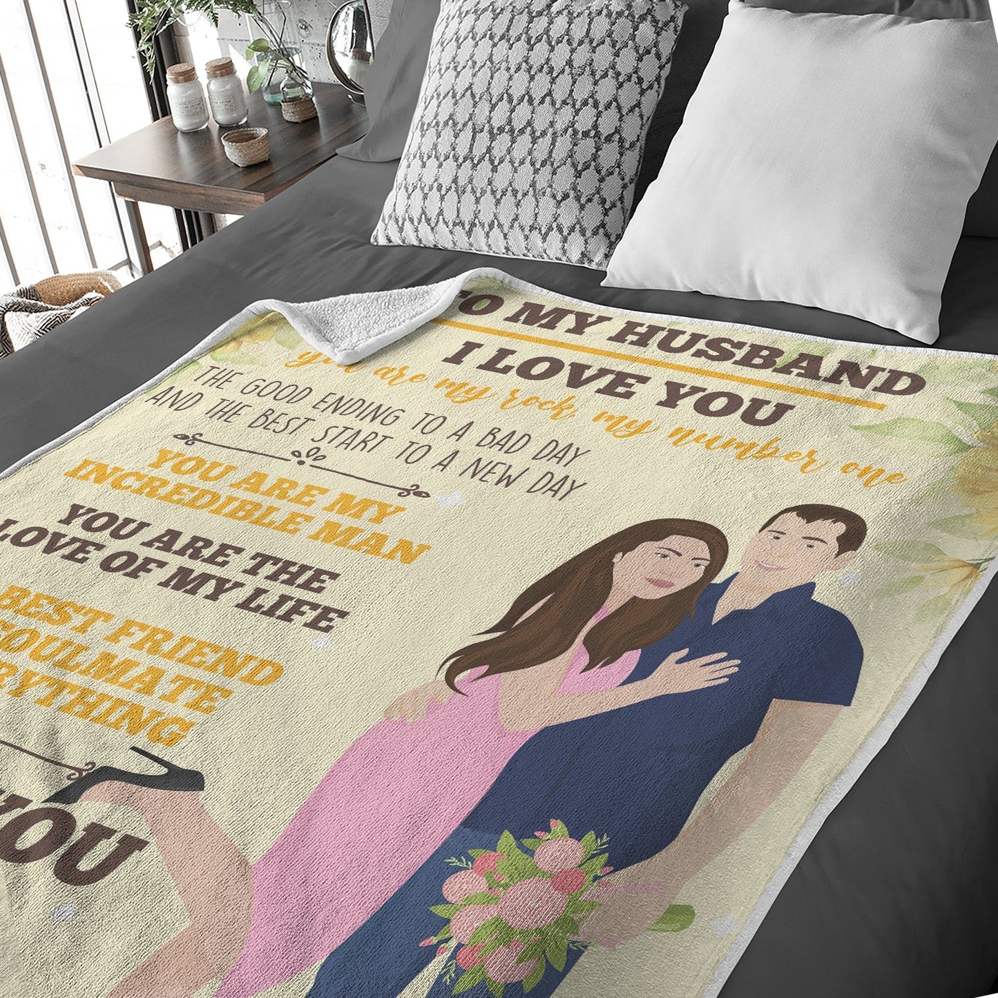 Custom Name Blanket Personalized To My Husband with photo for Valentine's Day