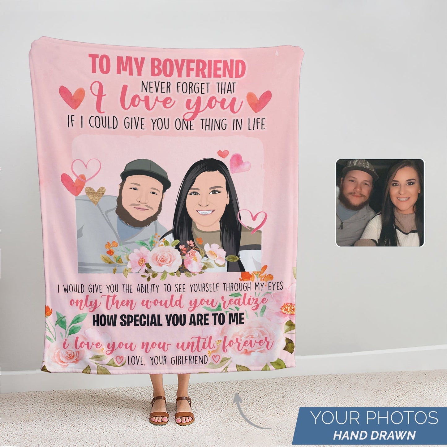 Custom Name Blanket Personalized To My Boyfriend Throw with photo for Valentine's Day