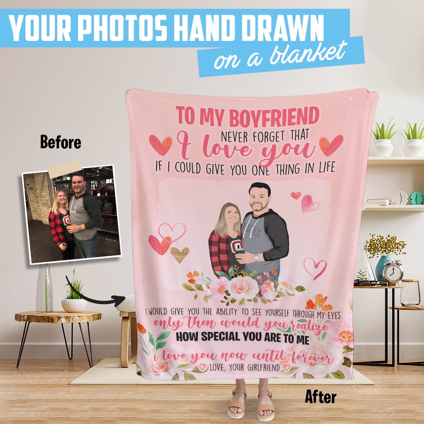 Custom Name Blanket Personalized To My Boyfriend Throw with photo for Valentine's Day