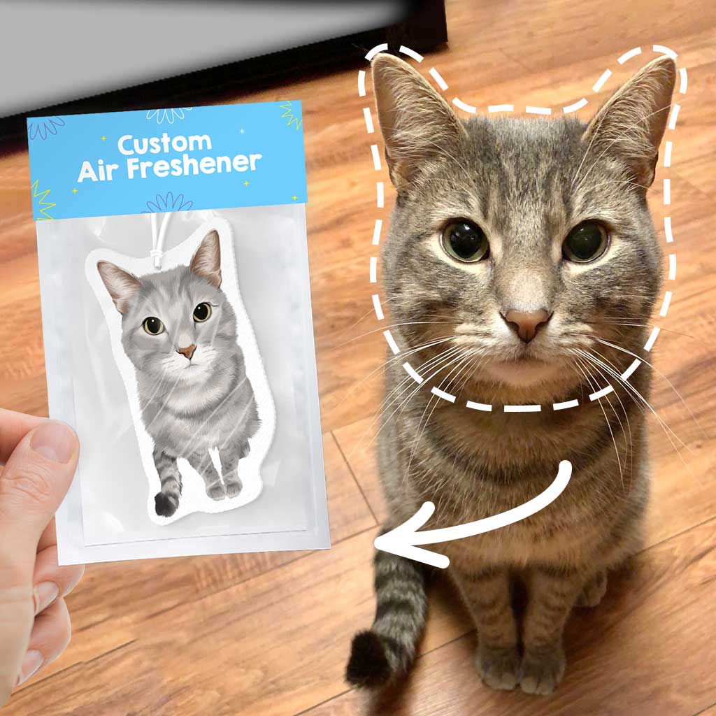 Custom Cat Air Freshener Hand Drawn from Photo, Personalized Hanging Cat Portrait Car Air Freshener Picture
