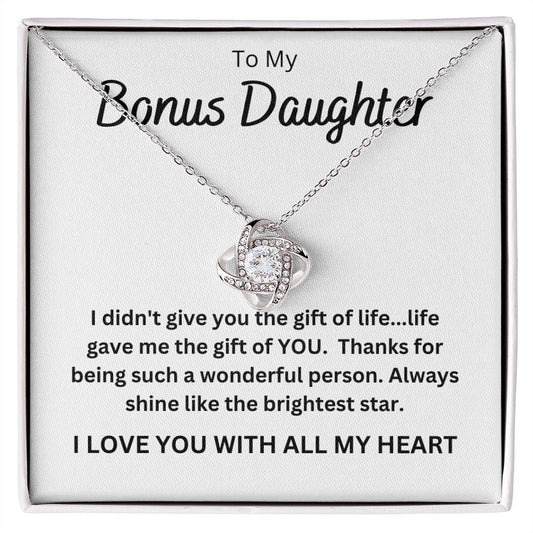 Bonus Daughter Gold or Silver Love Knot Necklace - Shine Like The Brightest Star