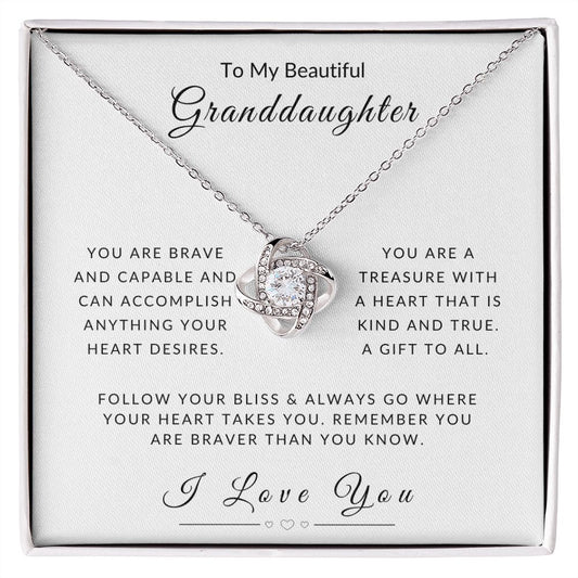 To My Granddaughter Follow Your Heart Love Knot Necklace