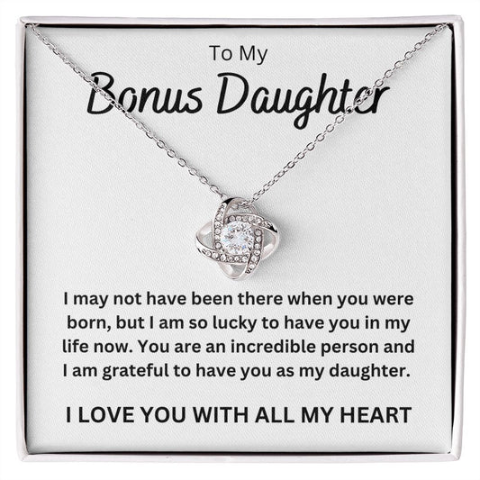 To My Bonus Daughter Love Knot Necklace - Lucky To Have You
